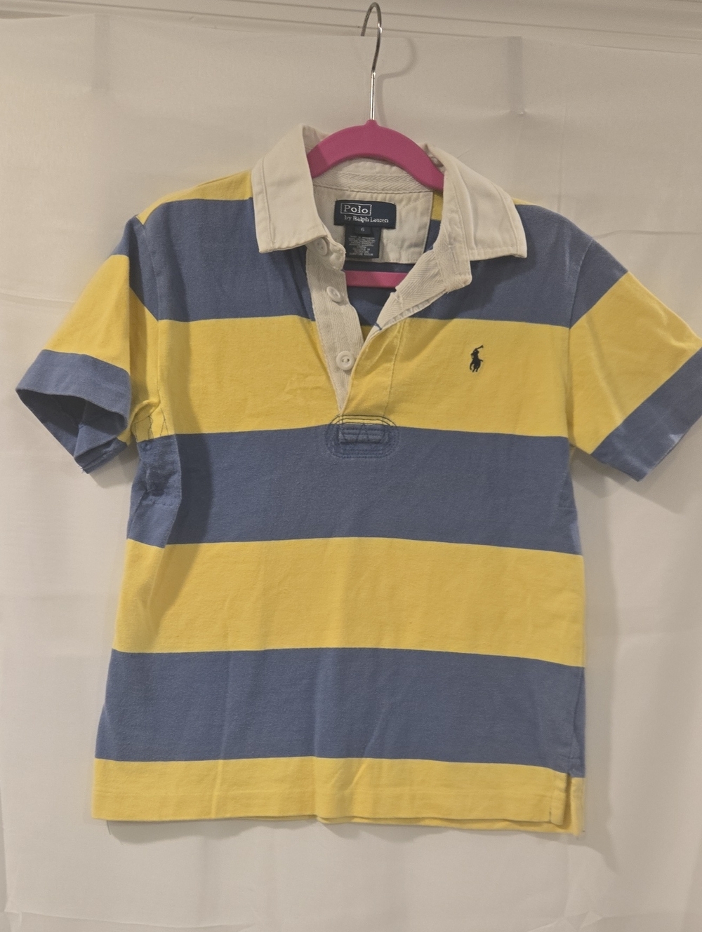 Vintage Polo Ralph Lauren Kids Rugby Shirt Yellow & Blue Stripes Size 6
